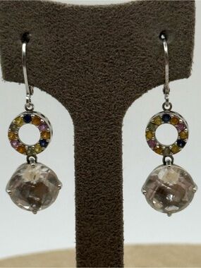SIAM Sterling Silver sapphire Gemstone Drop Earrings with Clear Faceted Drops